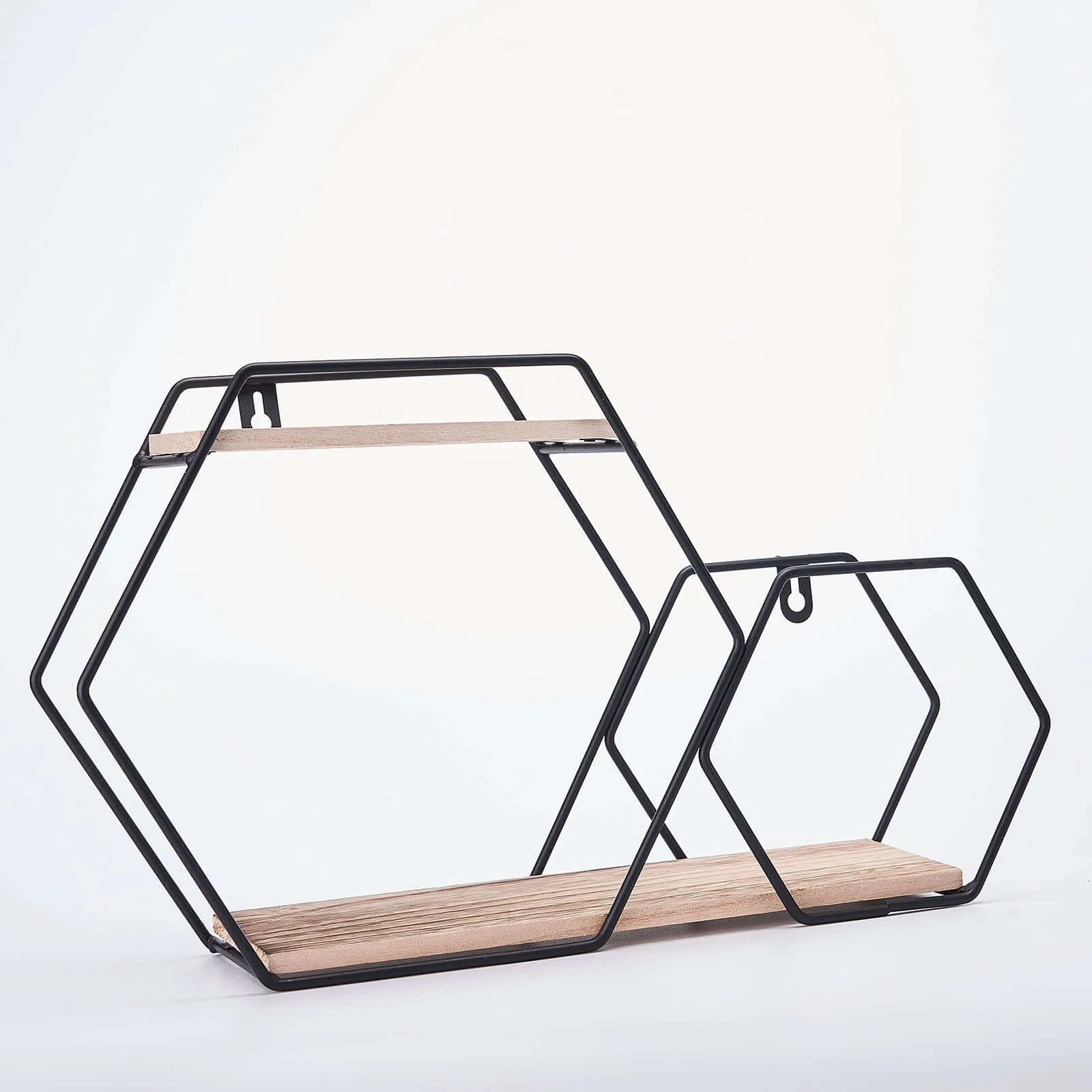 10"x17" 2-Tier Hexagon Floating Shelf, Dessert Display Stand With Black Double Geometric Design