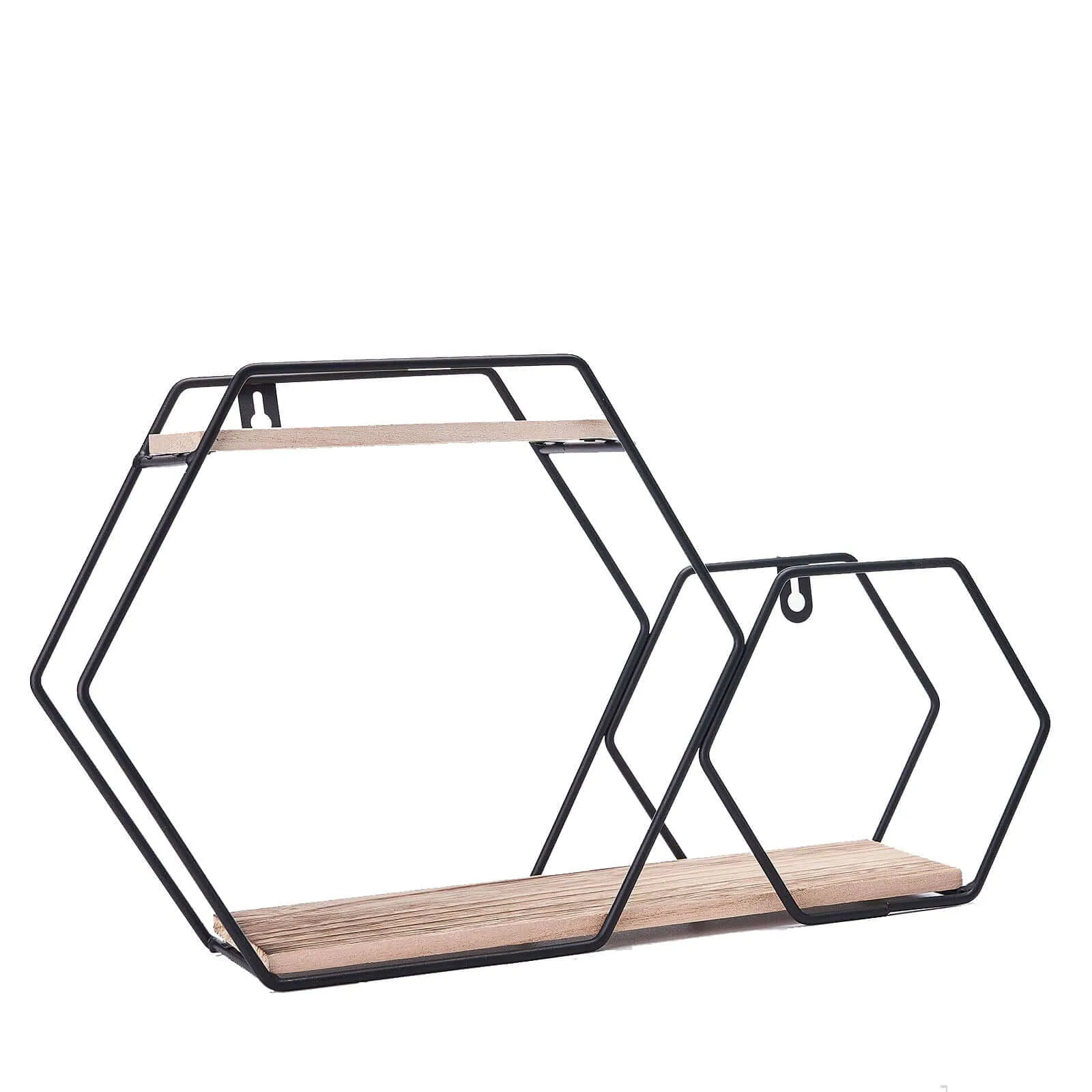 10"x17" 2-Tier Hexagon Floating Shelf, Dessert Display Stand With Black Double Geometric Design