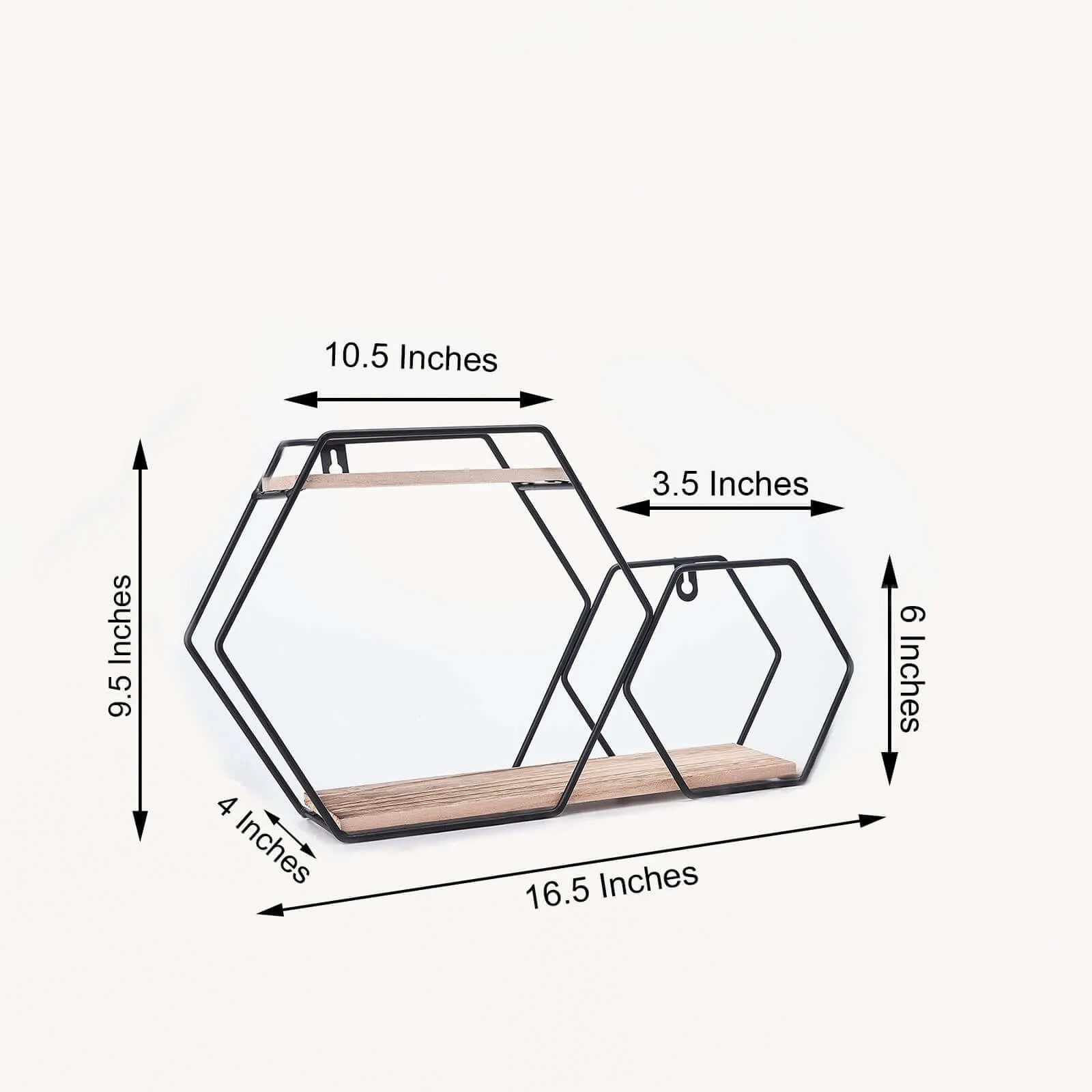 10"x17" 2-Tier Hexagon Floating Shelf, Dessert Display Stand With Black Double Geometric Design