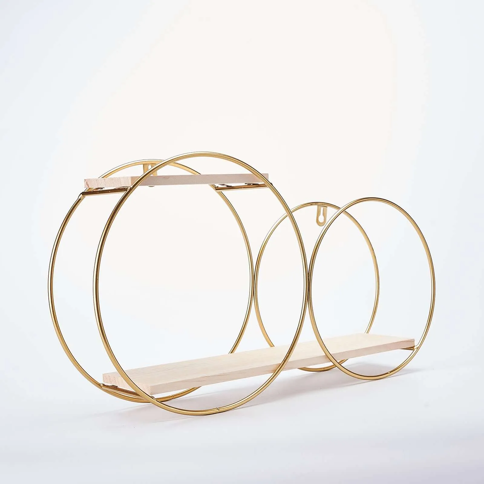 10"x18" 2-Tier Round Floating Shelf, Dessert Display Stand, Hanging Wall Shelf Gold With Double Hoop Design