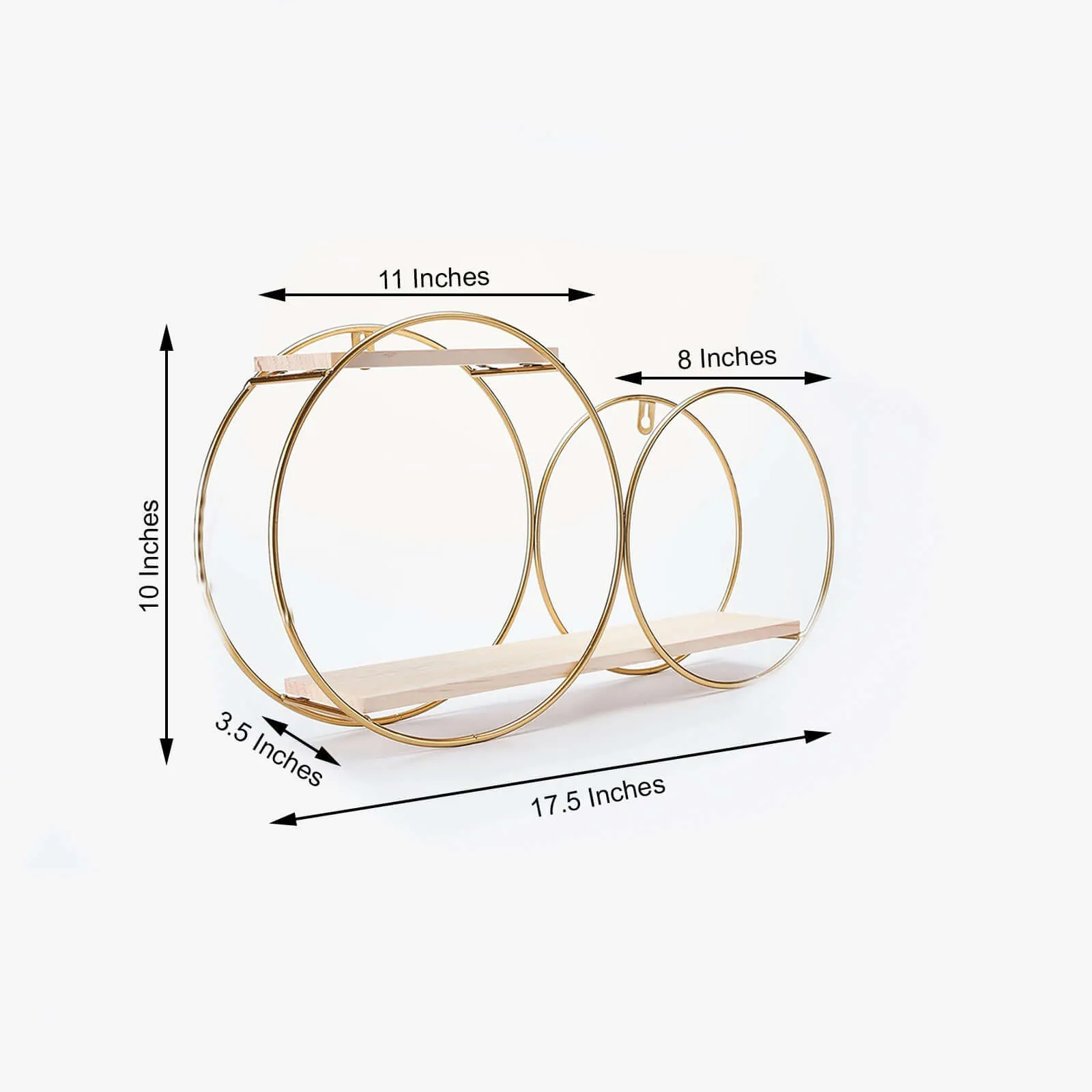 10"x18" 2-Tier Round Floating Shelf, Dessert Display Stand, Hanging Wall Shelf Gold With Double Hoop Design