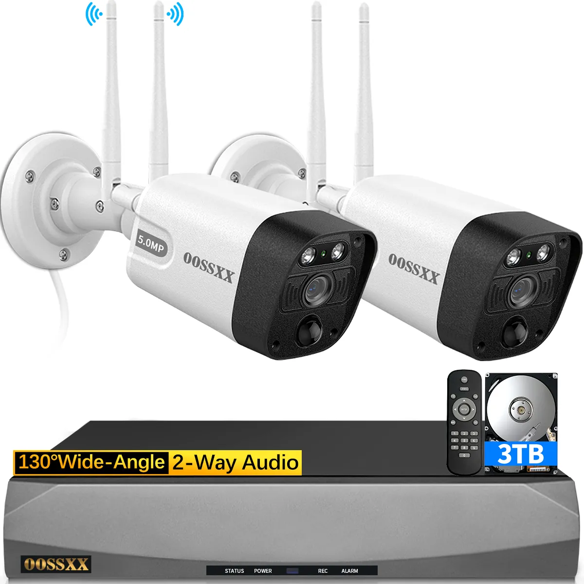 (2-Way Audio & PIR Detection) Dual Antennas Outdoor Wireless Security Camera System 5.5MP Wi-Fi Video Surveillance