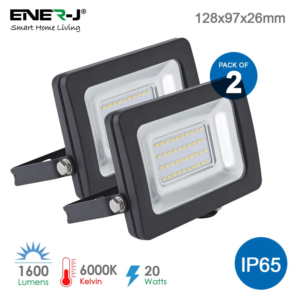 20 Watts LED Floodlights Non PIR Slim Line Black Body with 2 Years Warranty 6000K (Pack of 2)