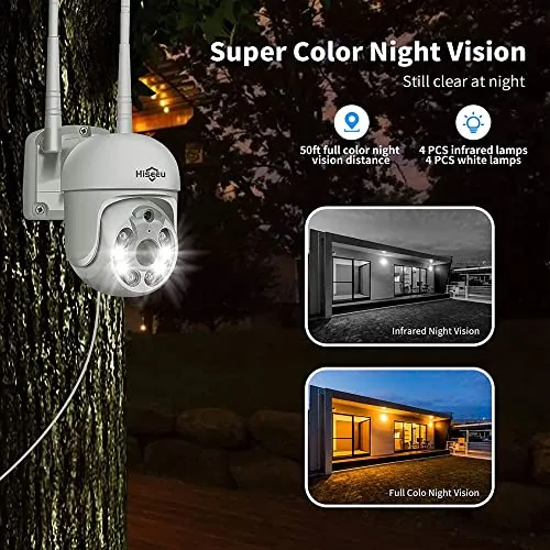 【5X Optical Zoom,2K】 Hiseeu Pan/Tilt/Zoom Security Camera,3 Megapixels Outdoor Wireless Surveillance Camera,Floodlights Full Color Night Vision,Two Way Audio,IP66 Waterproof, Motion Detection…