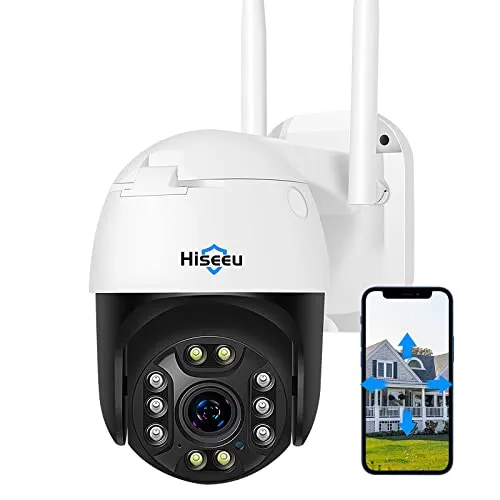 【5X Optical Zoom,2K】 Hiseeu Pan/Tilt/Zoom Security Camera,3 Megapixels Outdoor Wireless Surveillance Camera,Floodlights Full Color Night Vision,Two Way Audio,IP66 Waterproof, Motion Detection…