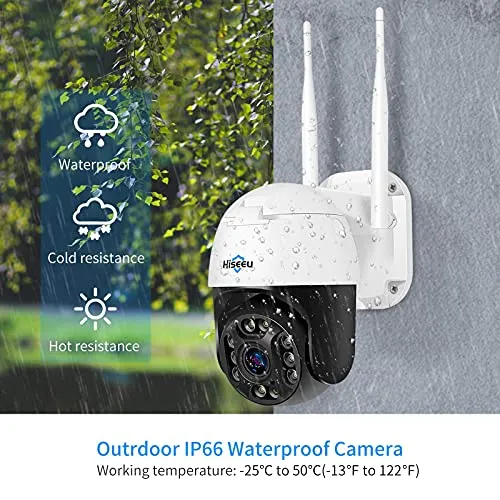 【5X Optical Zoom,2K】 Hiseeu Pan/Tilt/Zoom Security Camera,3 Megapixels Outdoor Wireless Surveillance Camera,Floodlights Full Color Night Vision,Two Way Audio,IP66 Waterproof, Motion Detection…