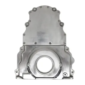 ALUMINUM CHEVY LS TWO PIECE TIMING CHAIN COVER W-O CAM SENSOR HOLE - POLISHED