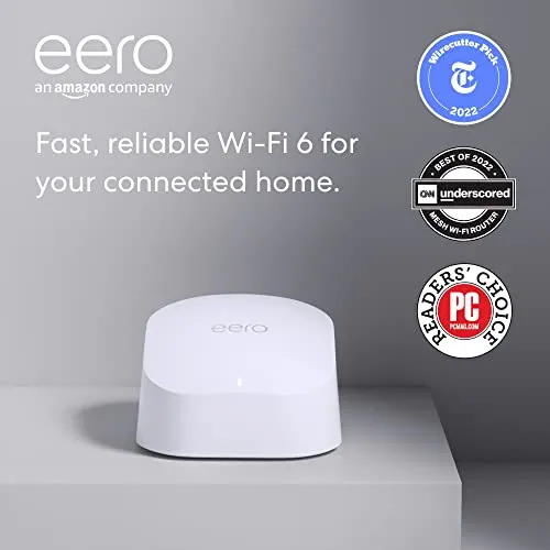 Amazon eero high-speed wifi 6 router and booster | Supports speeds up to 900 Mbps | Works with Alexa, built-in Zigbee smart home hub | Coverage up to 1,500 sq. ft. | Advanced security