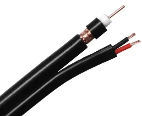 Black RG6 Siamese Coaxial Cable, 18 AWG BC Conductor, 95% BC Braid, 18/2 Stranded BC, 500'