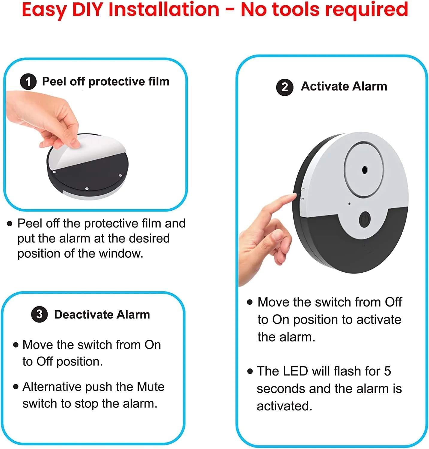 CATSONIC Premium Window Alarm Device Set - Extra Loud 130Db Alarm & Vibration Sensors - Universal Compatibility & Easy Installation - Great for Home, Office & RV Security (6 Set Black)