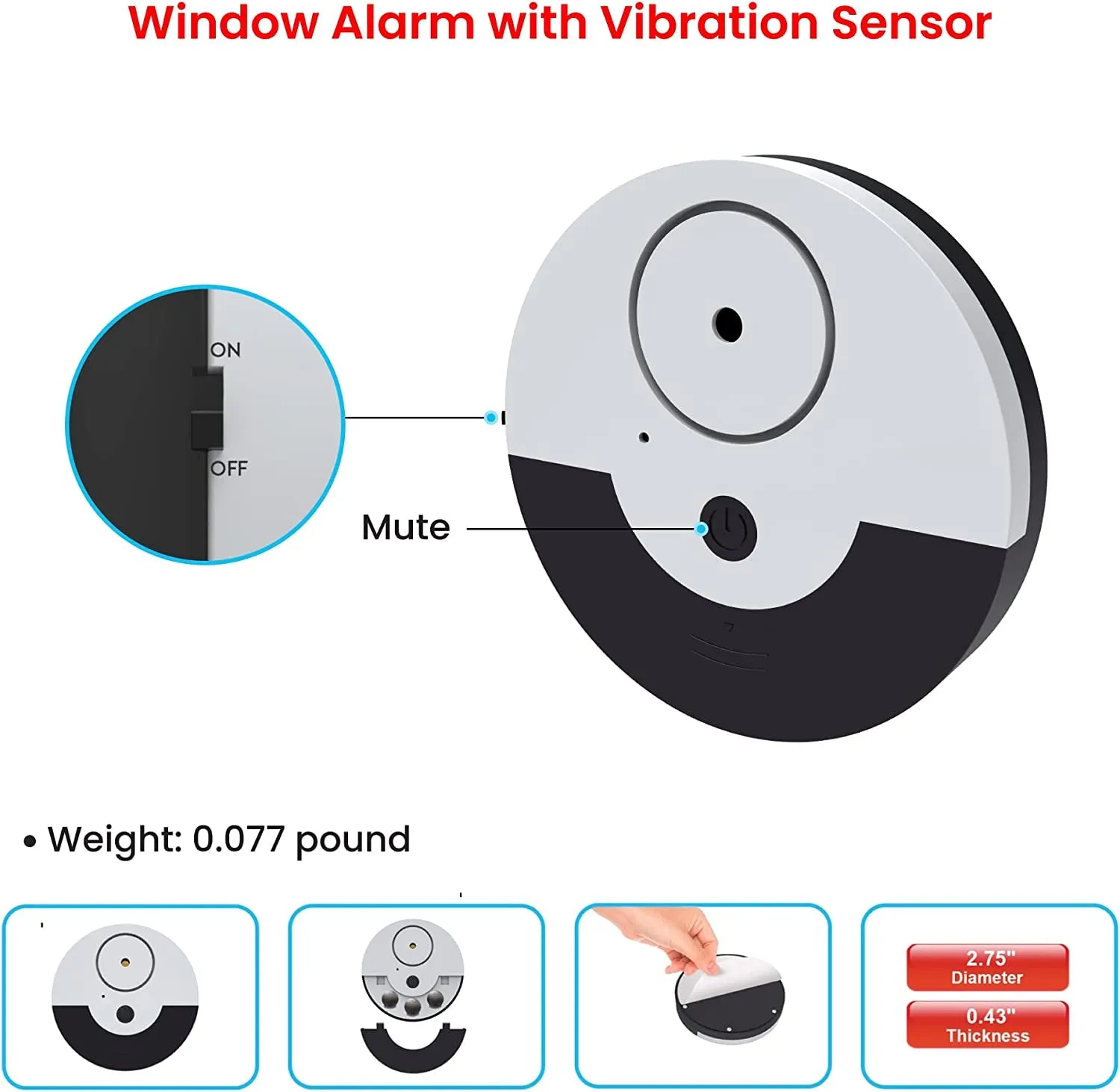 CATSONIC Premium Window Alarm Device Set - Extra Loud 130Db Alarm & Vibration Sensors - Universal Compatibility & Easy Installation - Great for Home, Office & RV Security (6 Set Black)