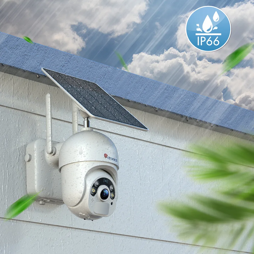 Ctronics 2K 3MP Solar Security Camera with Color Night Vision & 10000mAh battery