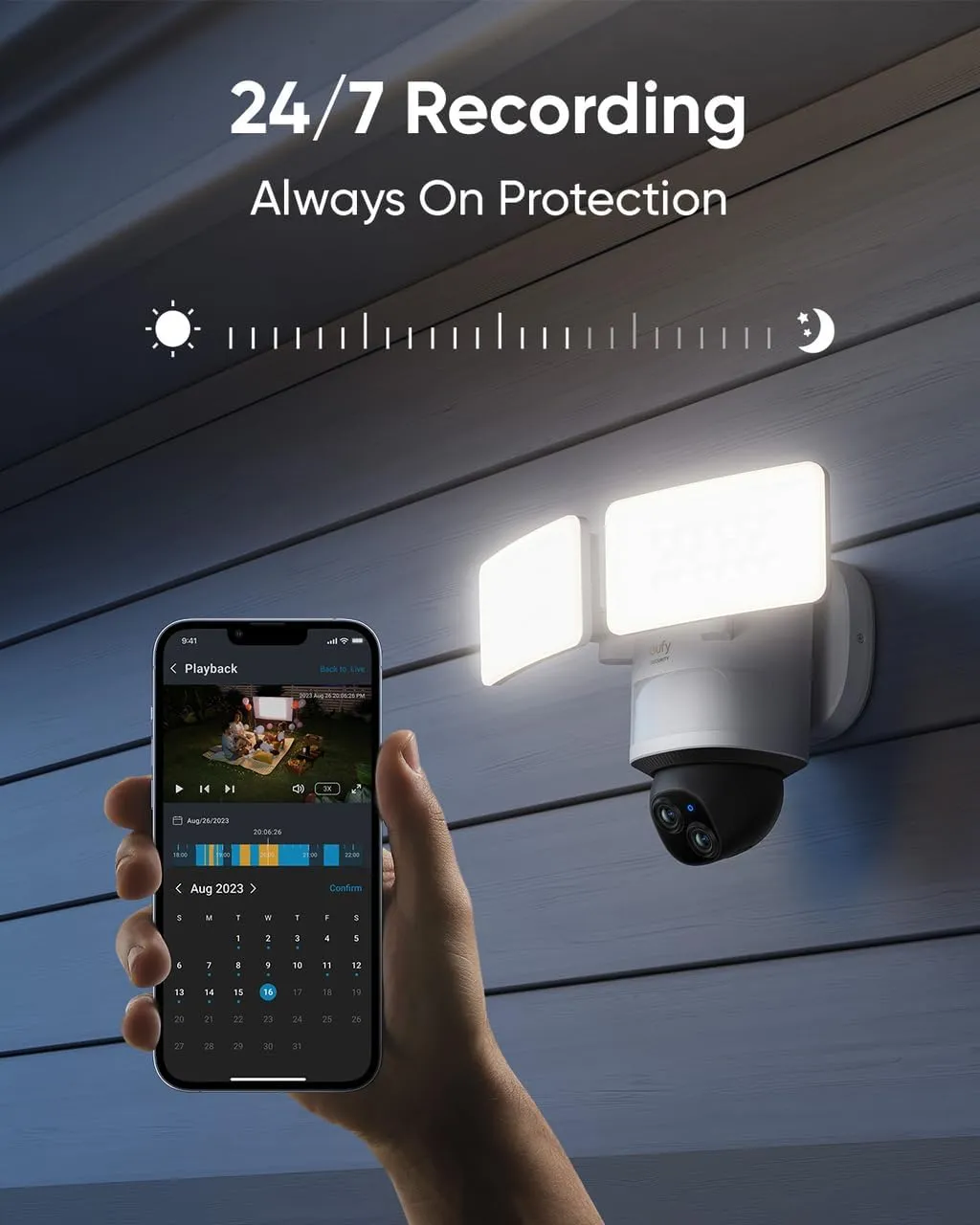 eufy Security Floodlight Camera E340 – Dual Cameras, 3K Resolution, 360° Pan & Tilt, 24/7 Recording, Dual-Band Wi-Fi, 2,000 Lumens, HomeBase S380 Compatible