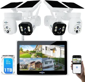 Hiseeu [10CH Expandable, 4MP] Solar Home Security Camera System,PTZ Dome   Bullet Solar Security Cameras Wireless Outdoor,10CH 10 Inch LCD 4K NVR,Smart Human Detection,2-Way Audio,Motion Record