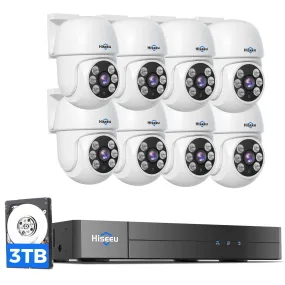 Hiseeu 3K PTZ Wired Security Camera System with Audio 8ch 5MP H.265  DVR 8PCS TVI Cameras 3TB HDD Person/Vehicle Detection Home CCTV 355°Pan,90°Tilt System,Remote Access,Night Vision,24/7 Record