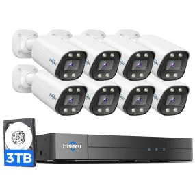 Hiseeu [4K HD Color Night Vision] PoE Security Camera System, Home Security System w/ 8 MP PoE Cameras, 121°Wide Angle, Human Vehicle Detect, 2 Way Audio, 16ch NVR for Home Surveillance Indoor&Outdoor