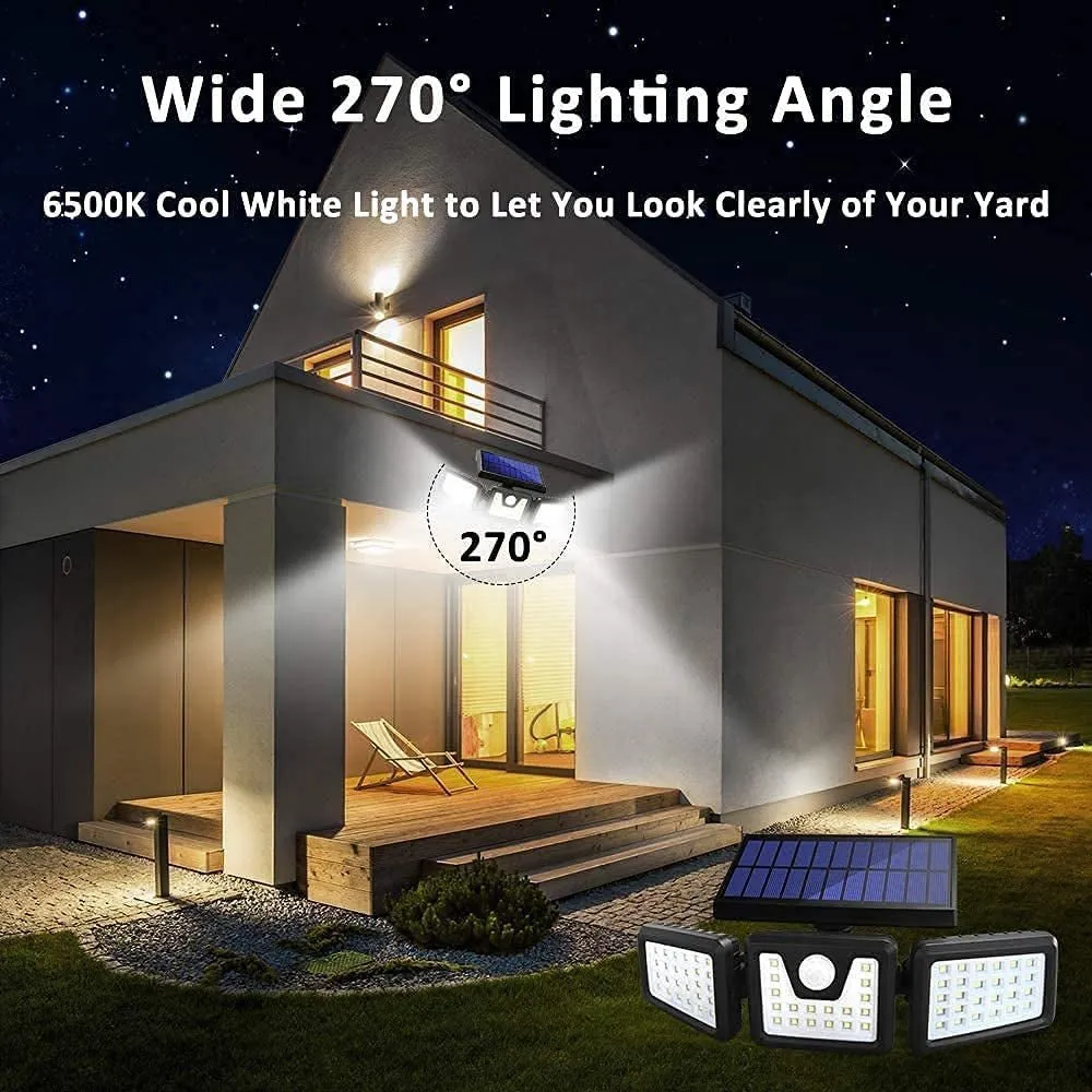 HOORAY Solar Lights Outdoor - 800Lumens 74 LED Wireless Motion Sensor Light,3 Adjustable Heads,270°Wide Angle Illumination,Ip65 Waterproof