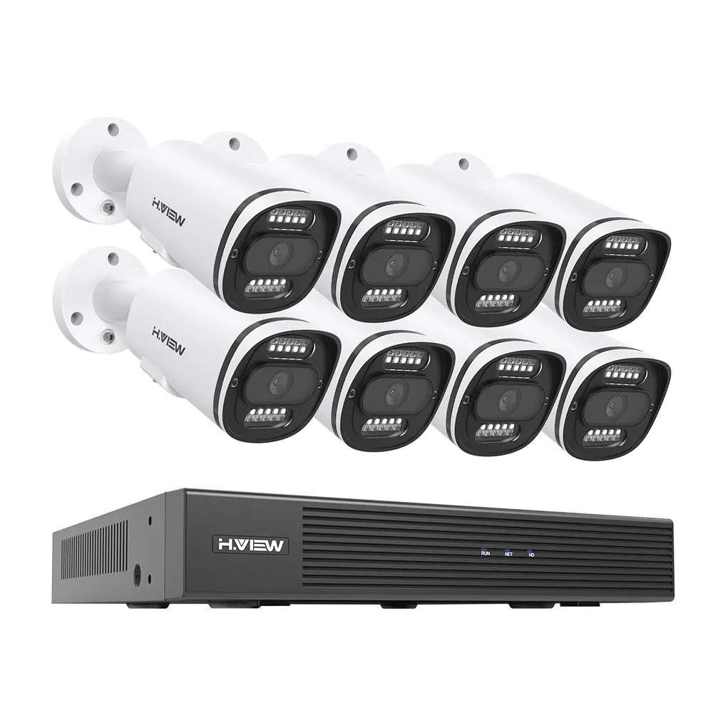 H.VIEW 8 Channels 5MP PoE Security Camera System, Smart Dual Illumination, Two-Way Audio, Person Detection, HVK8-500S2-5MP