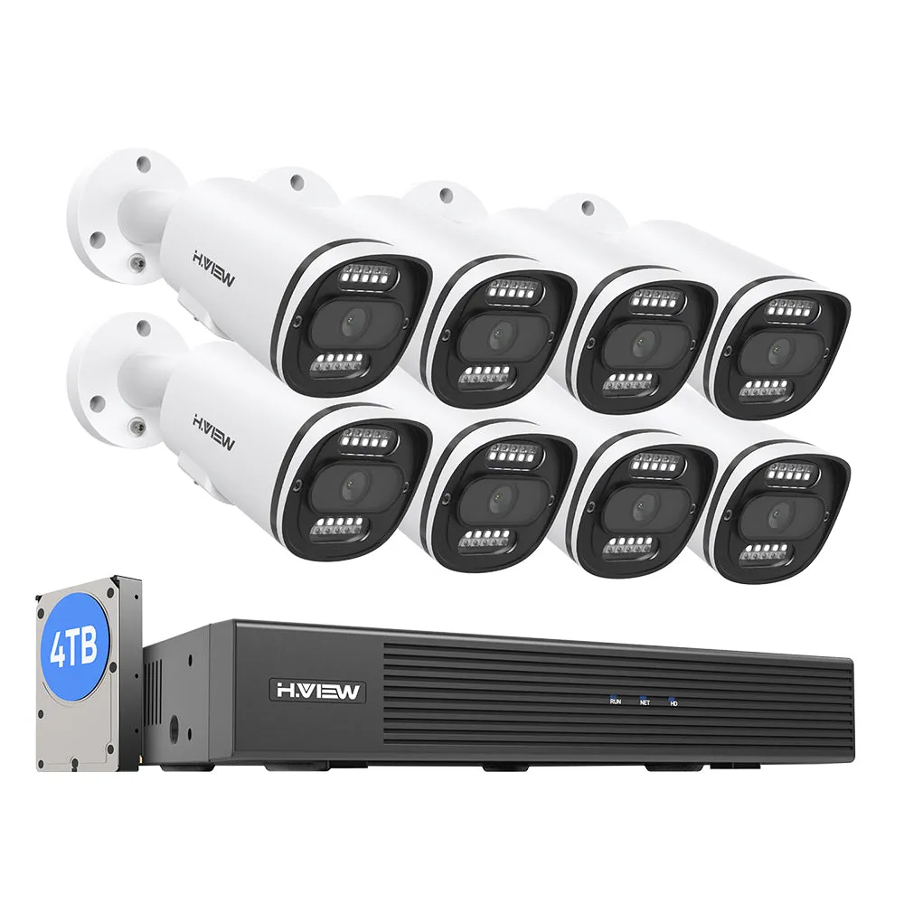 H.VIEW 8 Channels 5MP PoE Security Camera System, Smart Dual Illumination, Two-Way Audio, Person Detection, HVK8-500S2-5MP