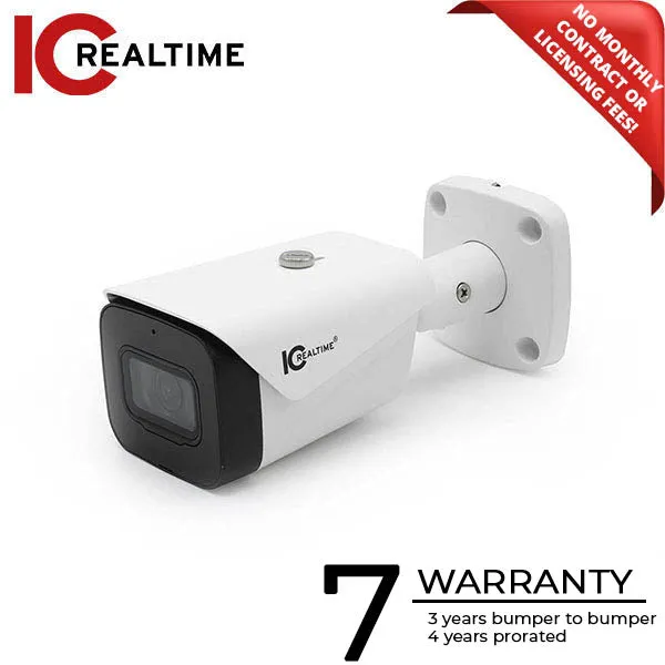 IC Realtime - HDEG-B50F-IR-M1 / 5MP 16:9 HD-AVS Indoor/Outdoor Mid Size Bullet Camera / Fixed 2.8mm Lens (132°). 131 Ft Smart IR / 12VDC / Built In Mic