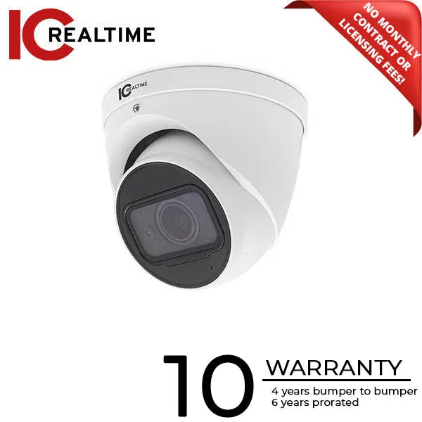 IC Realtime - ICR-300H4W / 2MP HD-AVS Indoor/Outdoor Mid Size Eyeball Dome Camera / 2.7-13.5mm Optical Lens (108.7 - 28.7 AOV) / 197 Ft / Smart IR 12VDC / Built-In Mic