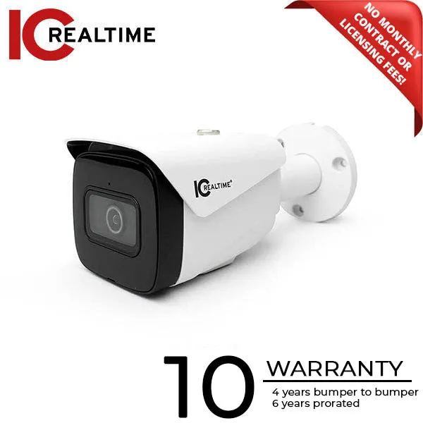 IC Realtime - IPMX-B40F-IRW2 / 4MP IP Indoor/Outdoor Small Size Bullet Camera / Fixed 2.8mm Lens (103 AOV) / 164 Ft Smart IR / POE / AI