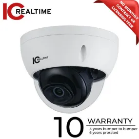 IC Realtime - IPMX-D40F-W1 / 4MP IP Indoor/Outdoor Small Size Vandal Dome Camera / Fixed 2.8mm Lens (103°) / POE Capable / Colored Starlight (ISniper ) / AI