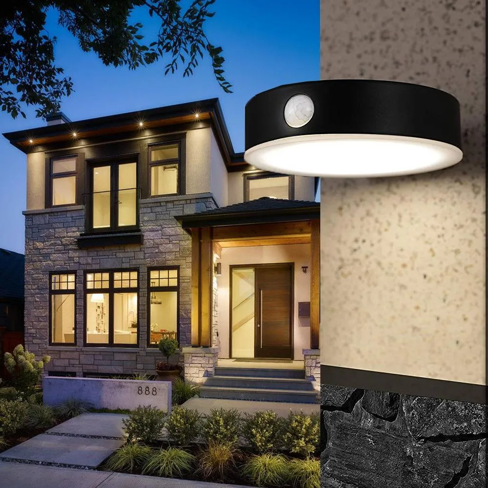 LED Exterior Motion Sensor Solar Wall Lamps W/ Smart LED PIR Sensor - 3 Watt - 4000K Round