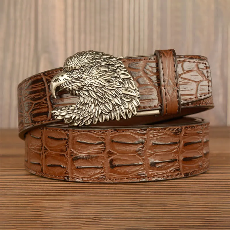 Men's Eagle Head Crocodile Embossed Leather Belt