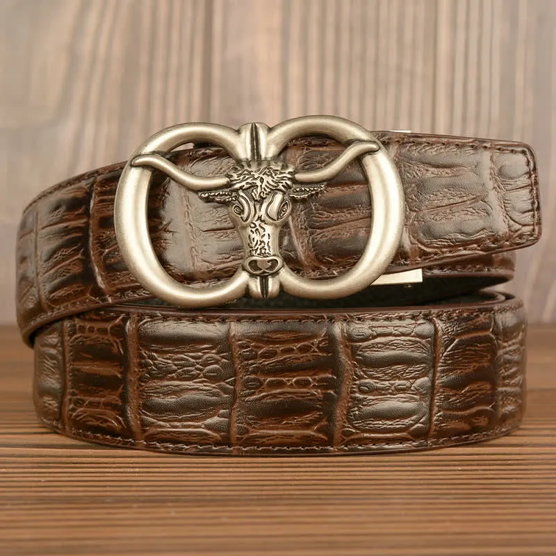 Men's Giant Ox Crocodile Pattern Leather Belt