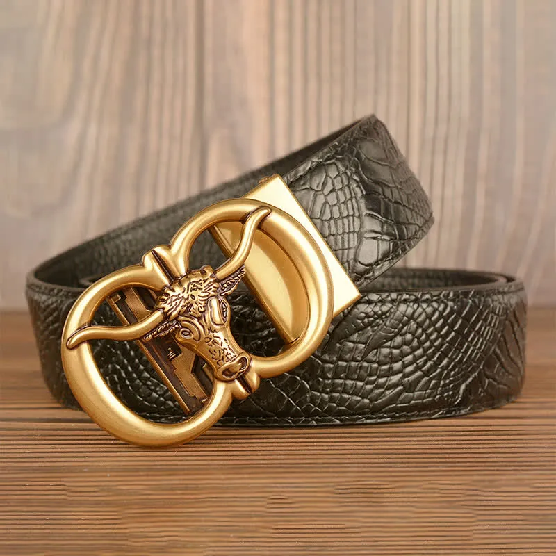 Men's Giant Ox Crocodile Pattern Leather Belt