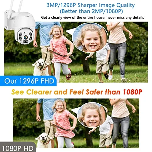 Outdoor Security Camera, 2022 Upgraded WiFi Camera Surveillance, 1296P FHD Security Camera Outdoor, Color Night Vision, Humanoid Detection, PTZ, IP66, 2-Way Talk, 32G SD Card Included, Wired