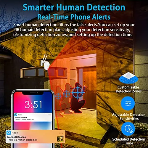 Outdoor Security Camera, 2022 Upgraded WiFi Camera Surveillance, 1296P FHD Security Camera Outdoor, Color Night Vision, Humanoid Detection, PTZ, IP66, 2-Way Talk, 32G SD Card Included, Wired