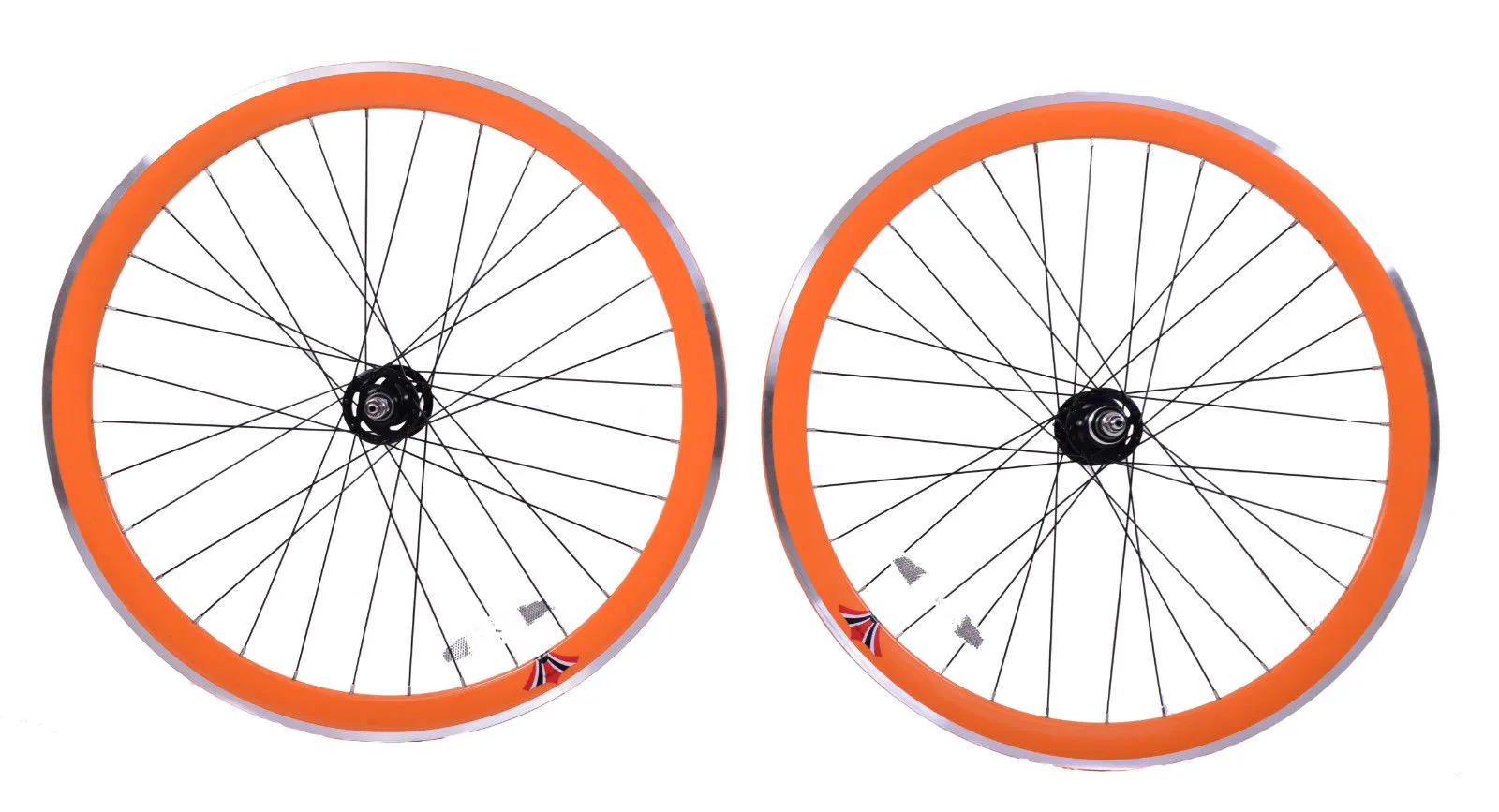 PAIR 700c 622-13 FLIP FLOP FIXIE WHEELS,NOVATEC SEALED HUB DEEP WALL RIMS ORANGE