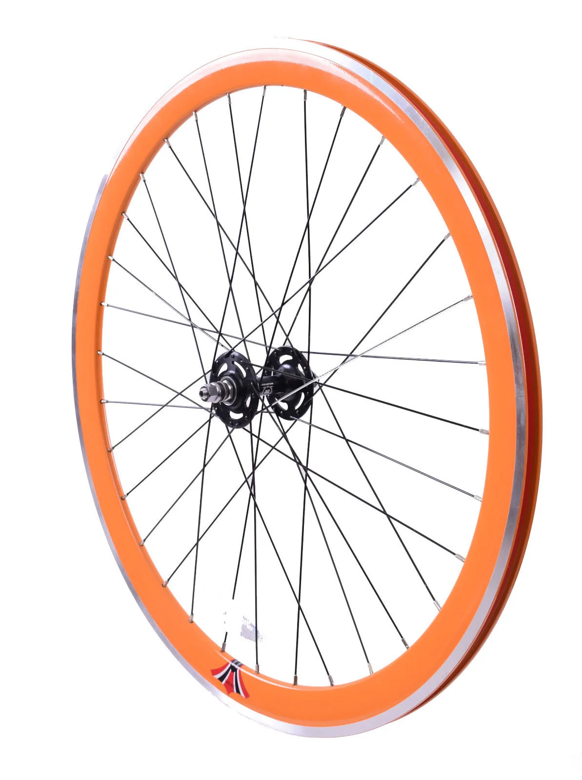 PAIR 700c 622-13 FLIP FLOP FIXIE WHEELS,NOVATEC SEALED HUB DEEP WALL RIMS ORANGE