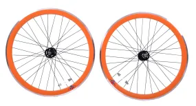 PAIR 700c 622-13 FLIP FLOP FIXIE WHEELS,NOVATEC SEALED HUB DEEP WALL RIMS ORANGE