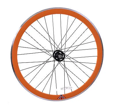 PAIR 700c 622-13 FLIP FLOP FIXIE WHEELS,NOVATEC SEALED HUB DEEP WALL RIMS ORANGE