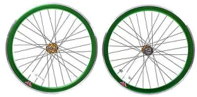 PAIR 700c 622-13 FLIP FLOP FIXIE WHEELS,NOVATEC SEALED HUBS DEEP WALL RIMS GREEN