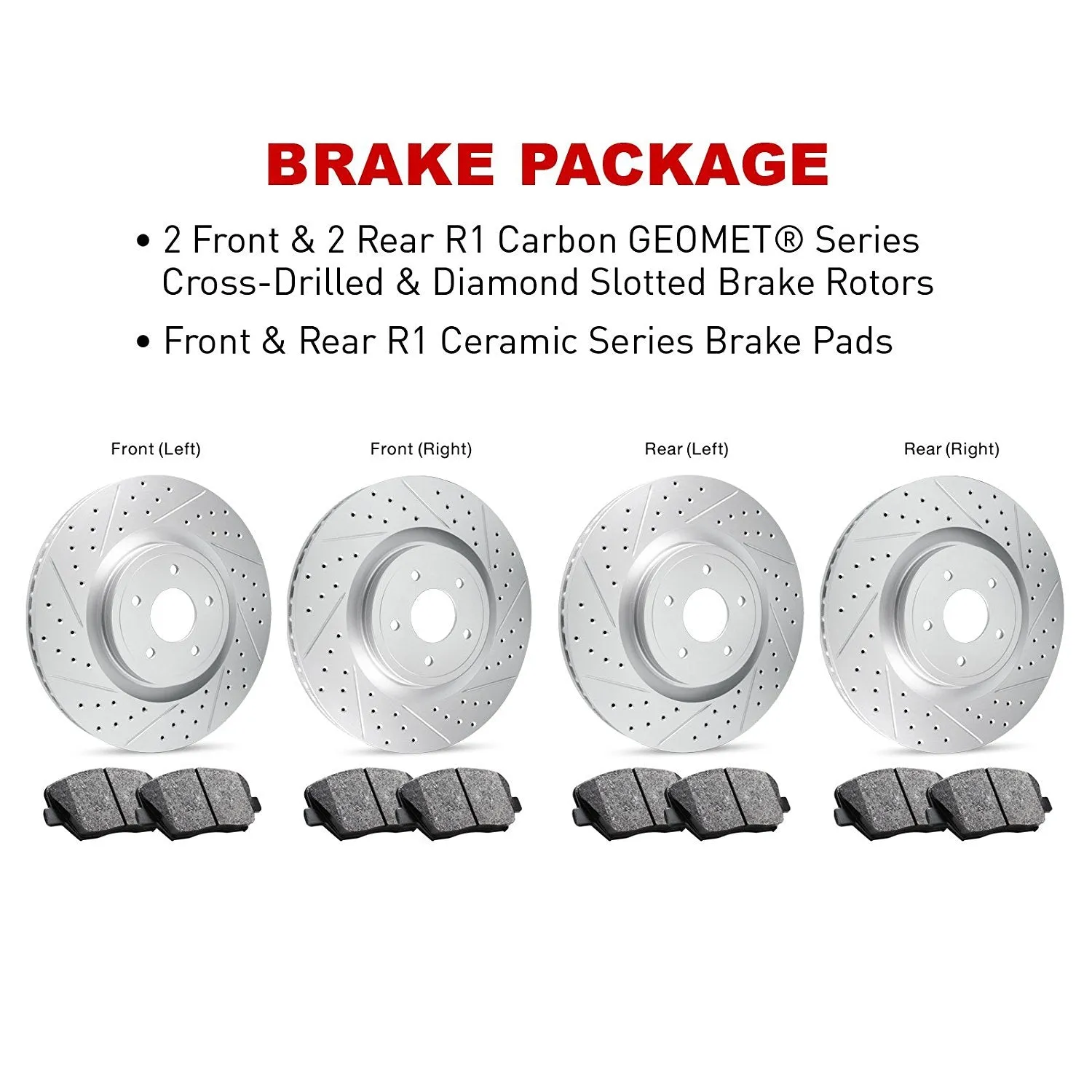 R1 Concepts - Carbon GEOMET® Series - Full Brake Kit - Drilled & Slotted Rotors w/ Ceramic Pads - 2015-2016 F150 (Electric Parking Brake)