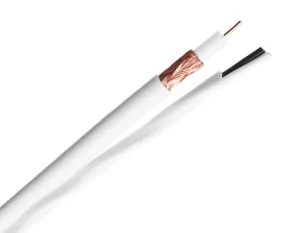 RG59 Siamese Plenum Coaxial Cable, 20 AWG BC, 95% BC Braid, 18/2 Stranded BC, 1000ft, White, CCTV