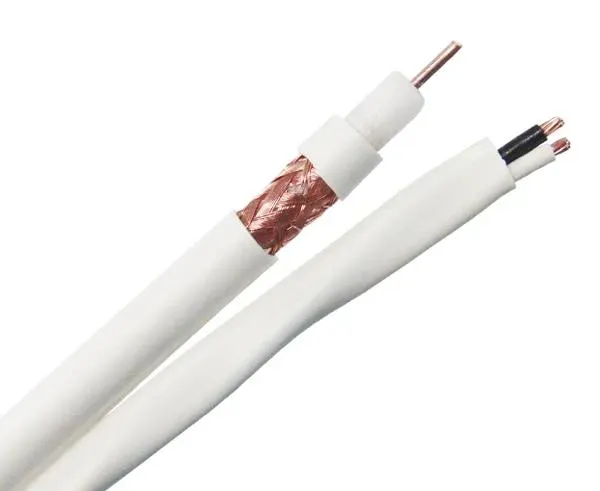 RG6 Coaxial Cable, Siamese CCTV Plenum CMP, 18/2 AWG Stranded BC Conductors, 18 AWG BC Conductor, 95% BC Braid, 1000ft, White