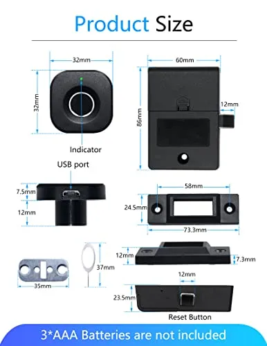 SUMNEW Fingerprint Cabinet Lock, Smart Biometric Cabinet Lock, Keyless Hidden File Drawer Wardrobe Lock, Child Safety Electric Fingerprint Lock, DIY Wooden Furniture Privacy Lock for Home Office