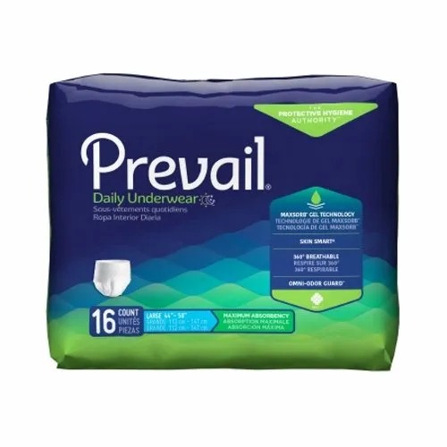 Unisex Adult Absorbent Underwear Prevail  Pull On with Tear Away Seams Large Disposable Heavy Absorb Count of 16 By First Quality