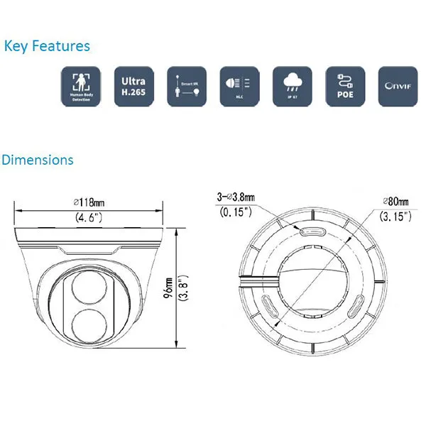 Uniview / UNV / IP / 8MP / Eyeball Camera / Fixed / 2.8mm Lens / Outdoor / WDR / IP67 / 30m Smart IR / 3 Year Warranty / UNV-3618SR3-DPF28LM-F